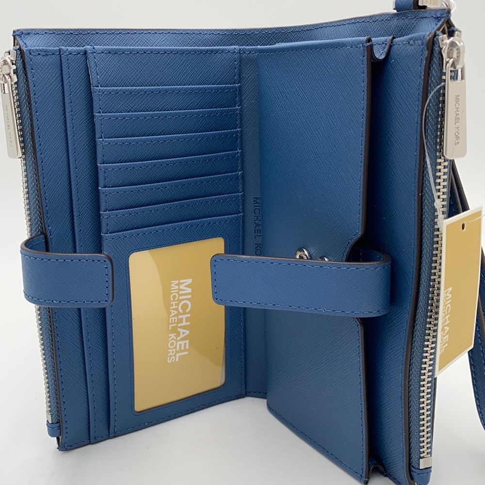 MICHAEL KORS LG DOUBLE ZIP WRISTLET Wallet Teal Color - Picture 7 of 15